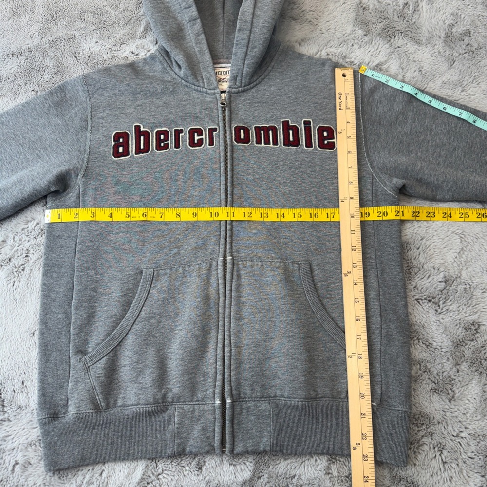 Abercrombie Kids Large Gray Full Zip Hoodie Sweatshirt Applique Logo 92 Patch - Picture 12 of 15